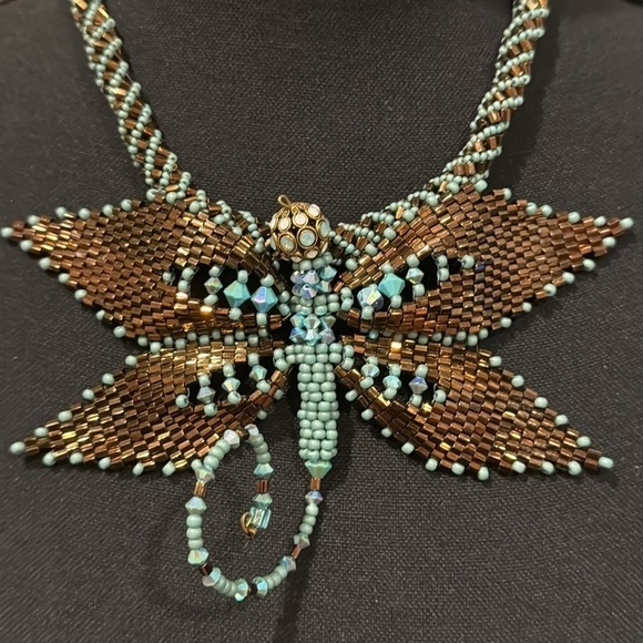 Exquisite Dragonfly RARE brand Vintage Swarovski Crystal Glass Beaded Necklace - Picture 6 of 17